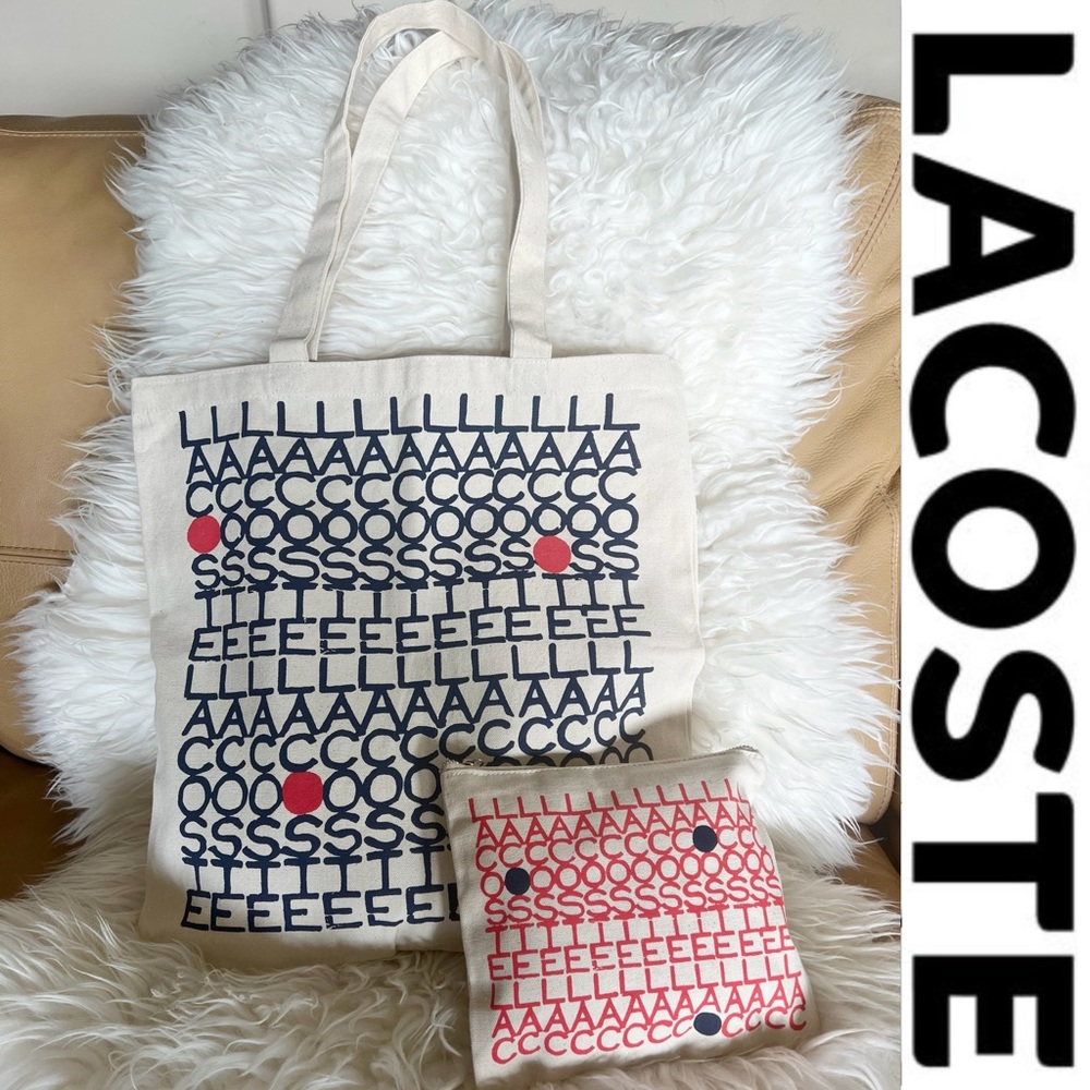 Lacoste Cotton Canvas Tote Bag with Pouch*NEW